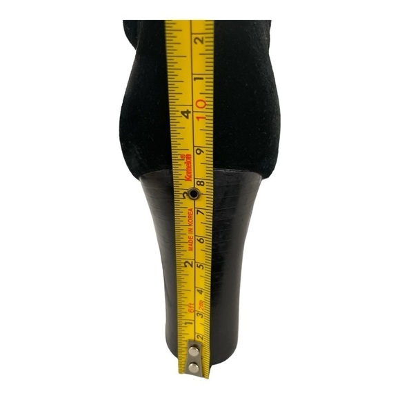 APOSTROPHE Black Suede Knee High Heel Zip Up Fold Over Cuff Style boots 3.5” - Picture 12 of 15